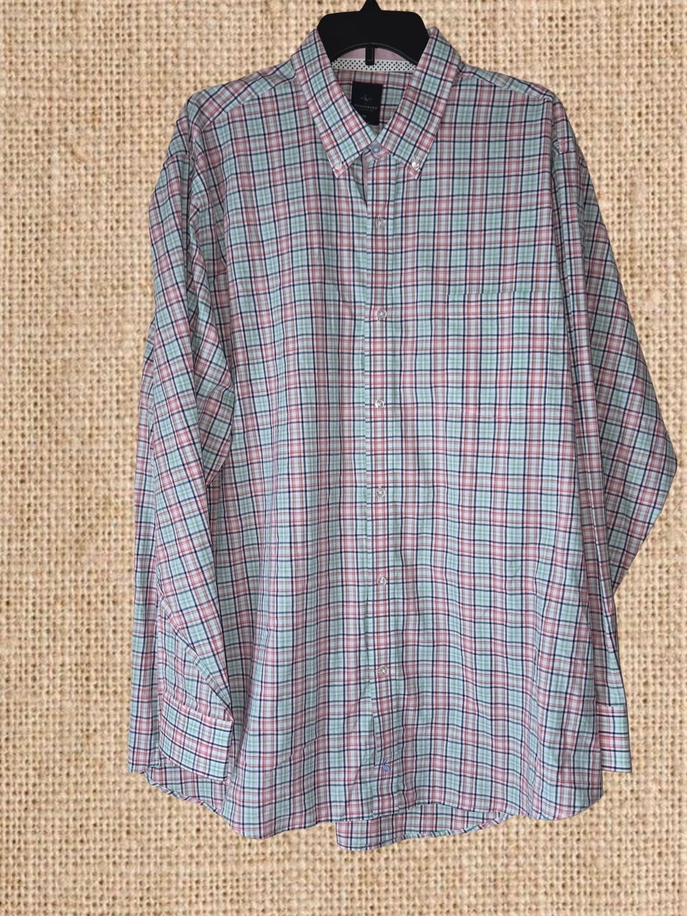 Tailorbyrd Men's Blue and Pink Plaid‎ Button-Down Shirt